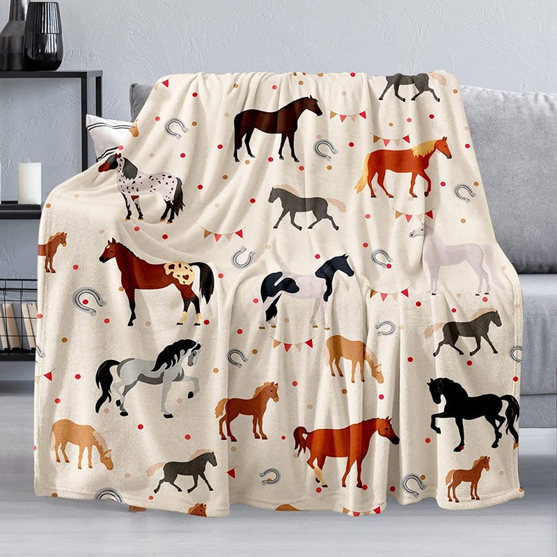 Horse Blanket Soft Warm Fuzzy Fleece Plush Blanket 60x50 Smooth Cozy Flannel Throw Blanket for BedCouchOfficeCamping