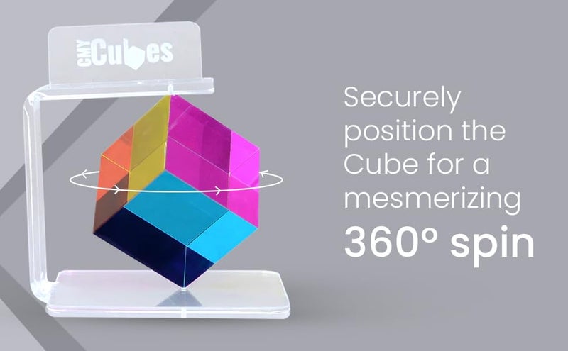 CMY Cubes GyroStand Display Stand - 360 Spinning Cube Stand Pedestal for Displaying, Exploring & Showcasing Your Prism - Clear Acrylic Material - Image 2