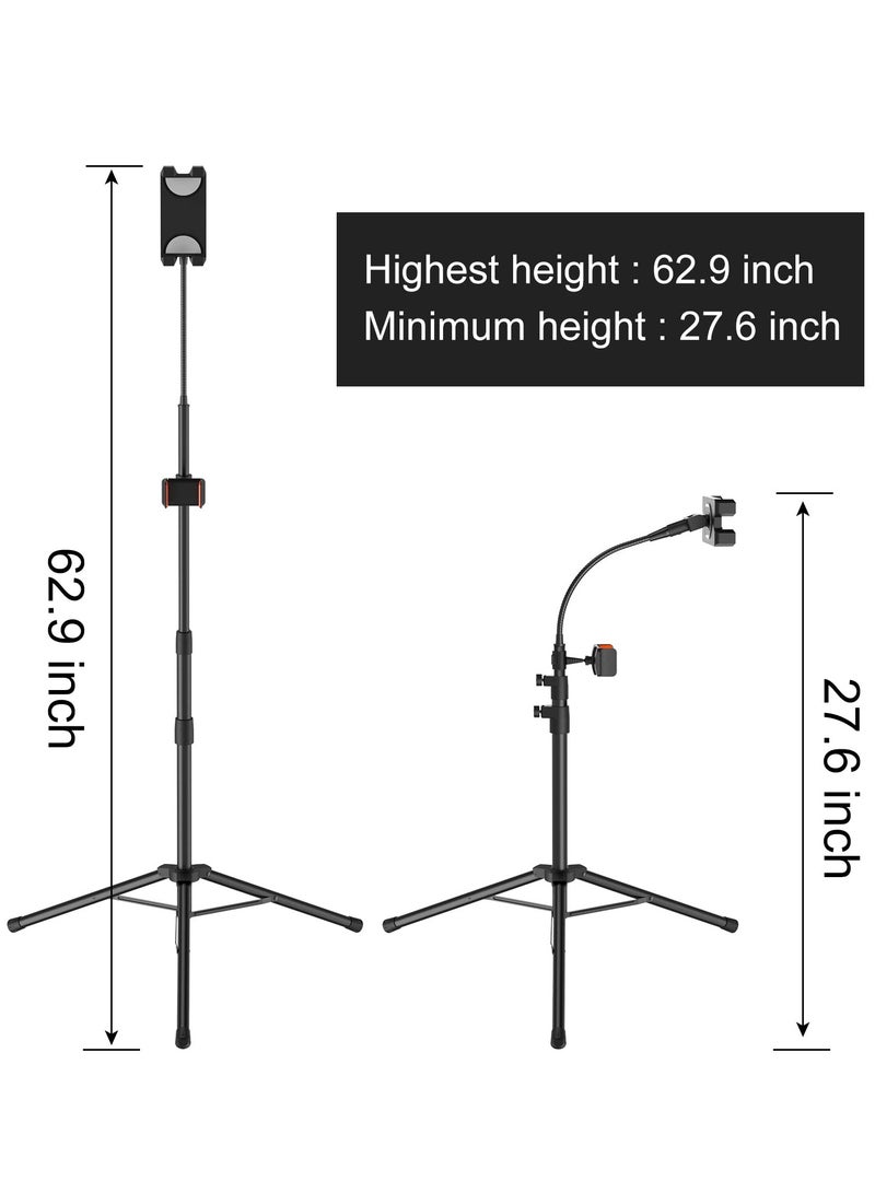 XiuWoo Tripod Stand for Ipad,Gooseneck 63 inch Floor Stand for Tablet,Floor Stand for iPad Tripod with 360° Rotating Mount for Mini, Air, Pro and All 4.7-11.9 Inch Tablet and Phone - Image 2
