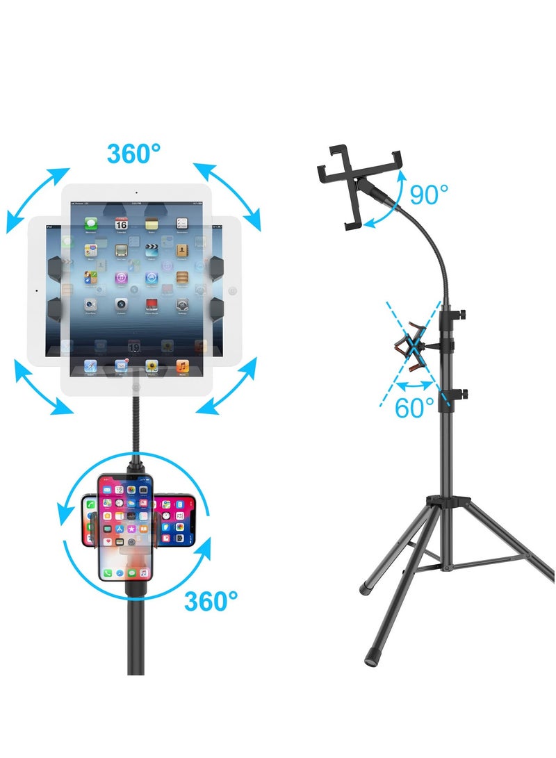 XiuWoo Tripod Stand for Ipad,Gooseneck 63 inch Floor Stand for Tablet,Floor Stand for iPad Tripod with 360° Rotating Mount for Mini, Air, Pro and All 4.7-11.9 Inch Tablet and Phone - Image 3