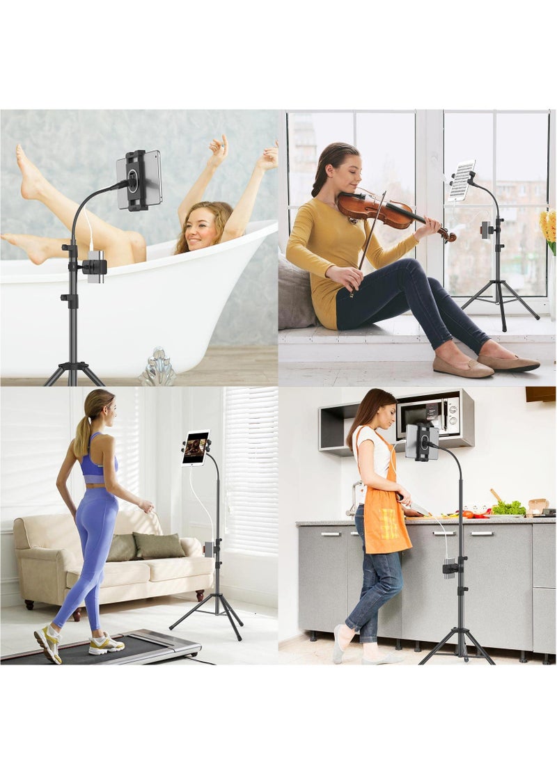XiuWoo Tripod Stand for Ipad,Gooseneck 63 inch Floor Stand for Tablet,Floor Stand for iPad Tripod with 360° Rotating Mount for Mini, Air, Pro and All 4.7-11.9 Inch Tablet and Phone - Image 4