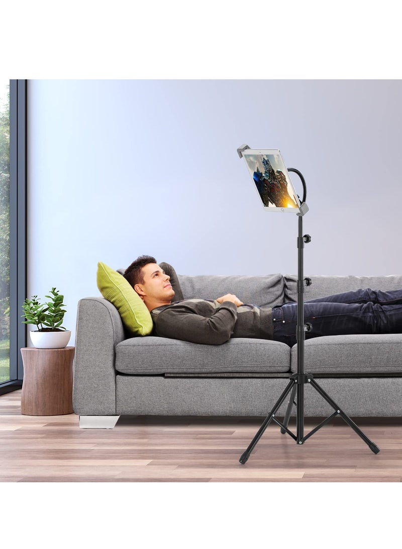 XiuWoo Tripod Stand for Ipad,Gooseneck 63 inch Floor Stand for Tablet,Floor Stand for iPad Tripod with 360° Rotating Mount for Mini, Air, Pro and All 4.7-11.9 Inch Tablet and Phone - Image 5