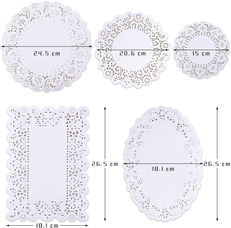 GothaBach 250PCS paper doily lace, various sizes, food-grade modern decorative in bulk, add elegance to crafts, coffee, cakes, desserts, dining tables, weddings (round rectangle oval white) - Image 2