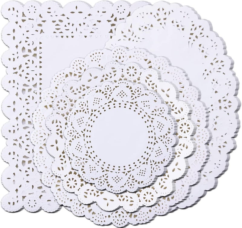 GothaBach 250PCS paper doily lace, various sizes, food-grade modern decorative in bulk, add elegance to crafts, coffee, cakes, desserts, dining tables, weddings (round rectangle oval white) - Image 1