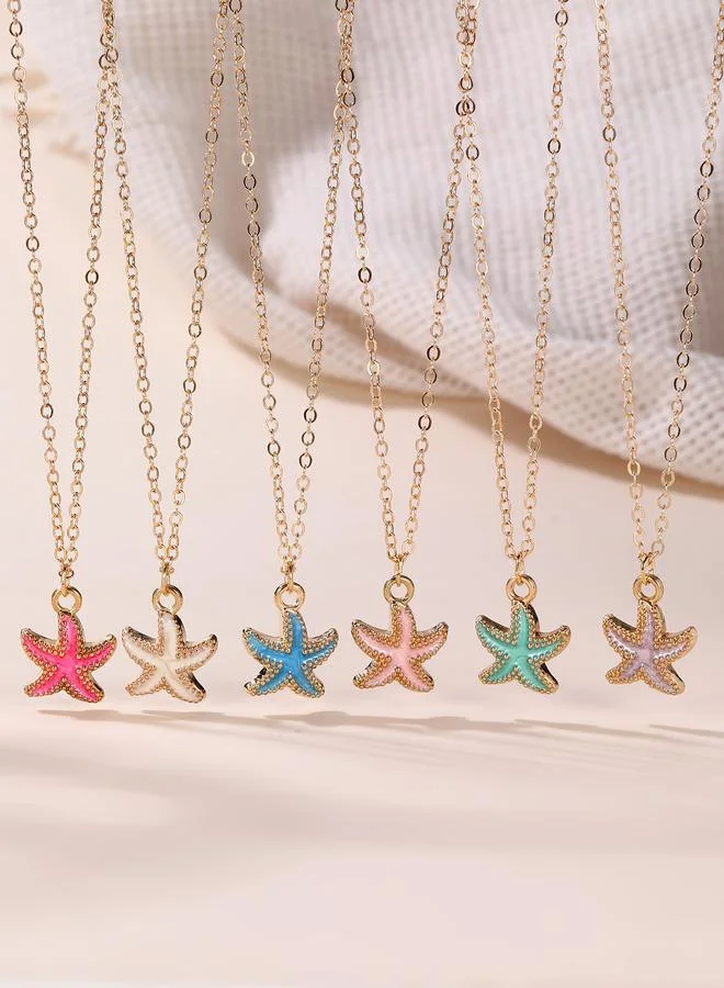 Pack of 6 - Girls Multi-Color Starfish Pendant Necklaces.