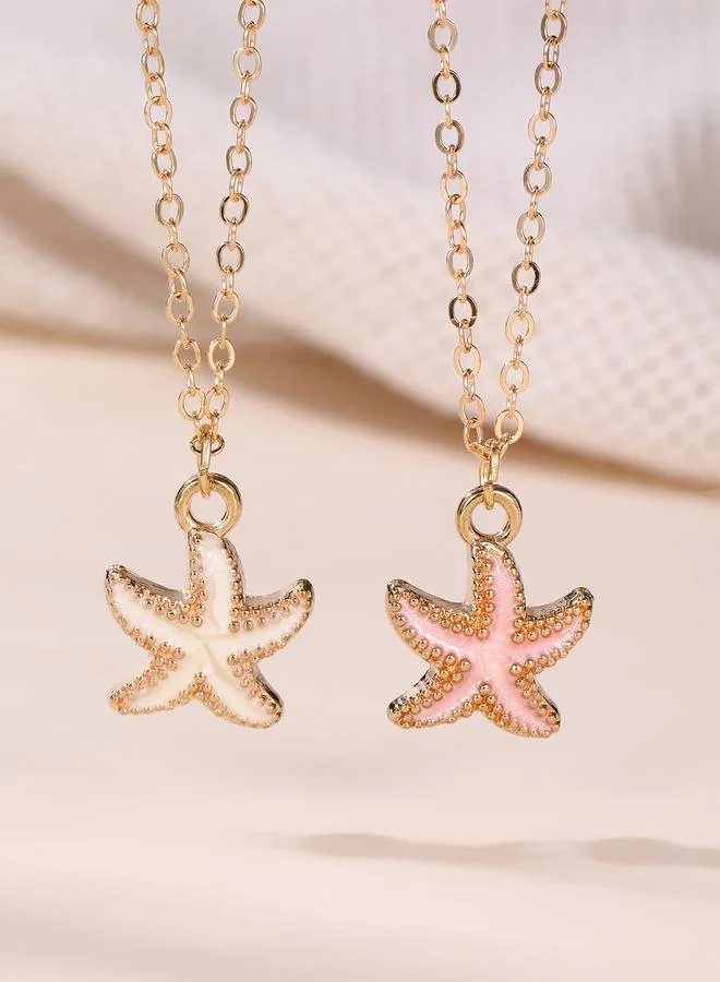 Take Two Pack of 6 - Girls Multi-Color Starfish Pendant Necklaces.