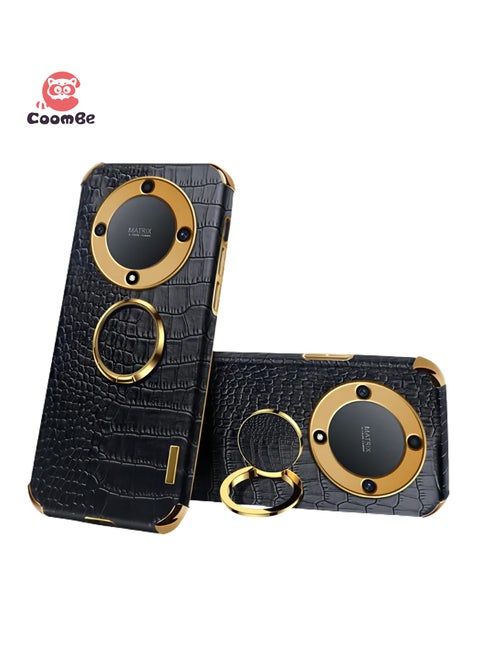 for Honor X9a Case Crocodile Pattern Leather Plating Cover with Magnetic Ring Stand