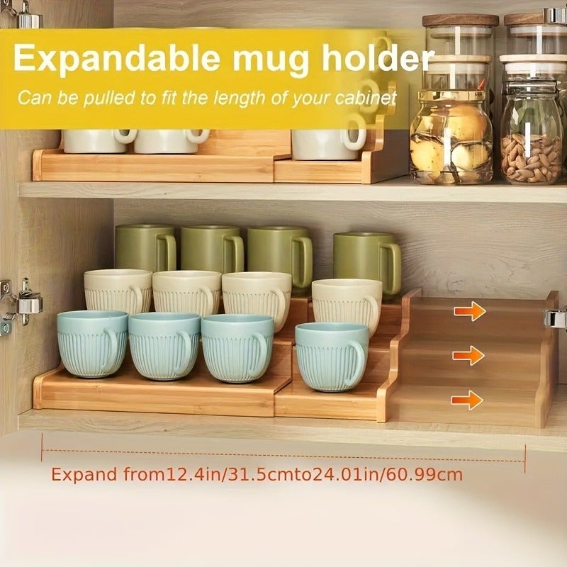 Tiered Expandable Bamboo Spice Rack Organizer - Space-Saving Kitchen Cabinet And Pantry, Polished End, Durable Expandable Design for Coffee Bar, Spices And Seasonings, Kitchen Organization, Smooth Appearance, Sturdy Construction, Halloween - Image 3