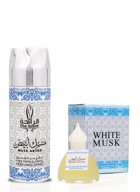 The Scent Musk Abyad 200ml Perfumed Body Spray and 20ml Roll on Set