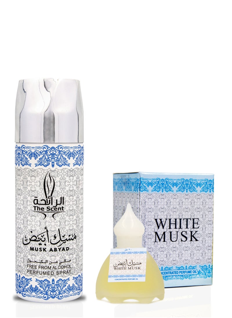 The Scent عطر مسك أبيض بخاخ معطر للجسم 200 مل ولفة على المجموعة 20 مل 