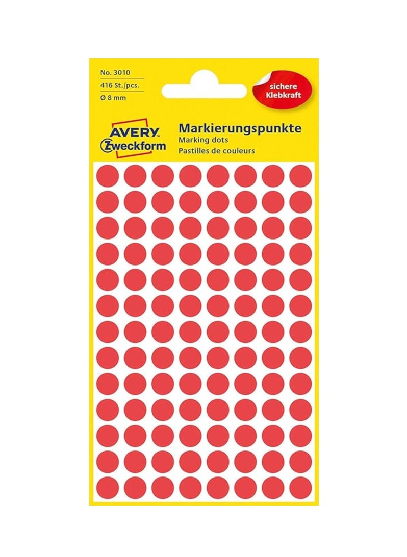AVERY - Self Adhesive Dots/Circle Labels - Red (Diameter 8 mm, 70 per Sheet, 560 Total) - Image 1
