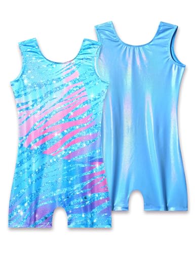 Nokecina Girls Gymnastics Leotards 2 Packs Size 8-9 Years Old Blue Green Kids Pro Gym Outfit for Tumbling - Image 1