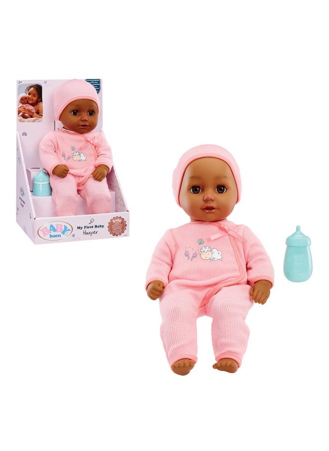Baby Born - My First Baby Doll Harper Dark Brown Eyes: Realistic Softbodied Baby Doll For Kids Ages 1 & Up, Eyes Open & Close, Baby Doll With Bottle - Image 1