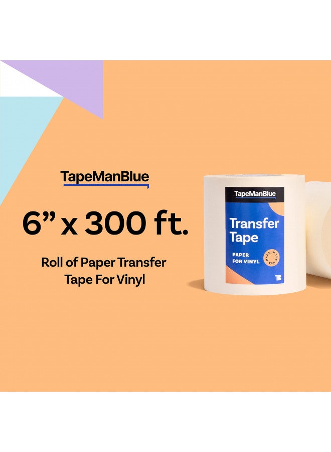 TapeManBlue 6" x 300' Roll of Paper Transfer Tape for Vinyl, Made in America, Premium-Grade Transfer Paper for Vinyl with Layflat Adhesive for Cricut Vinyl Crafts, Decals, and Letters  - Image 1