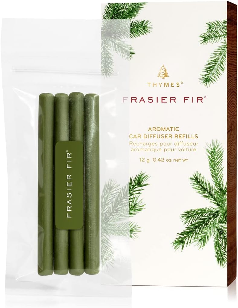 Thymes Frasier Fir Car Diffuser Refills - 4 Air Freshener Car Diffuser Reeds - Long-Lasting Car Air Freshener Refills with Fresh Scent - Car Essentials - Car Fragrance Diffuser Sold Separately - Image 1