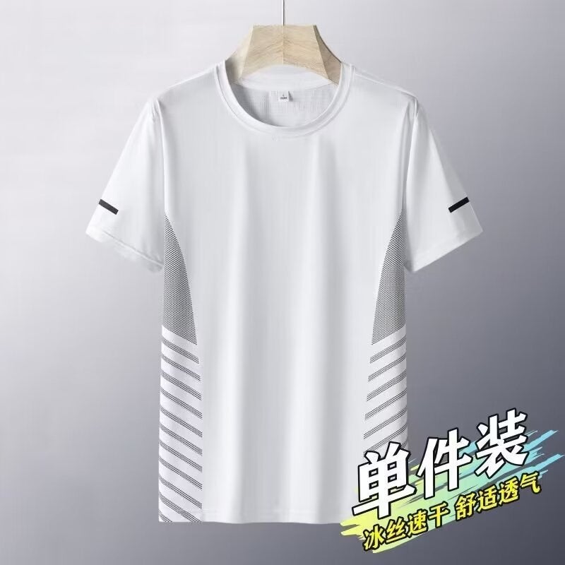 Ice Silk Quick-Drying Short-Sleeved Men'S Summer Slim Round Neck Bottoming Shirt Korean Style Trendy Fitness Breathable Large Size Sports Clothes - Image 2