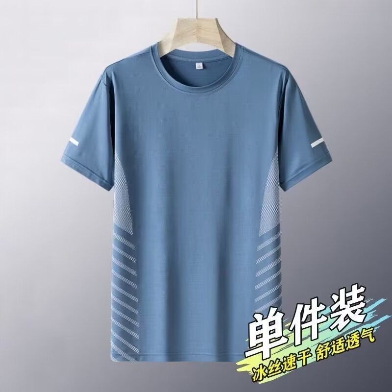 Ice Silk Quick-Drying Short-Sleeved Men'S Summer Slim Round Neck Bottoming Shirt Korean Style Trendy Fitness Breathable Large Size Sports Clothes - Image 1