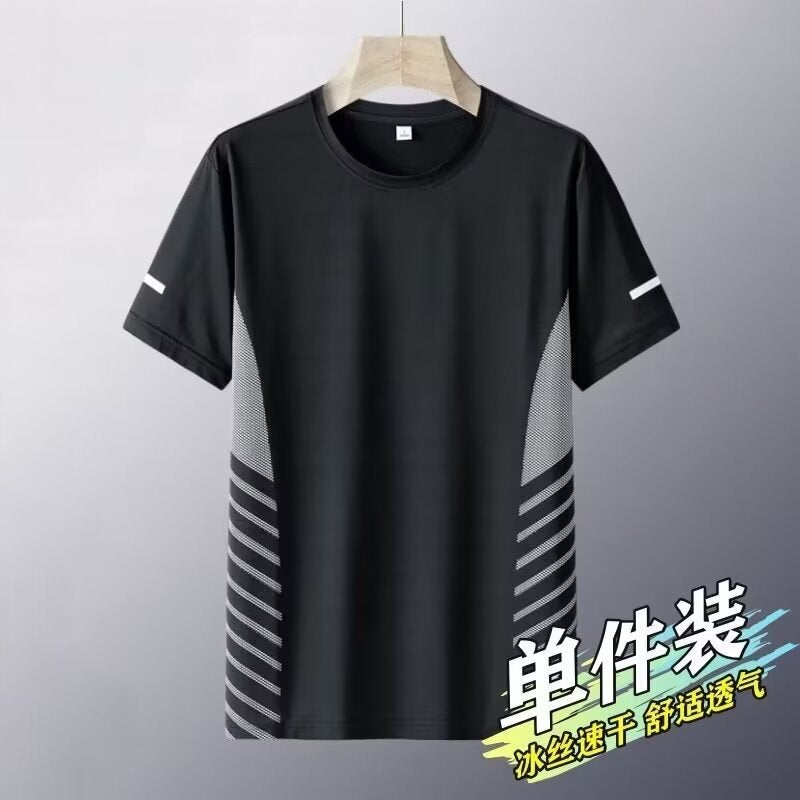 Ice Silk Quick-Drying Short-Sleeved Men'S Summer Slim Round Neck Bottoming Shirt Korean Style Trendy Fitness Breathable Large Size Sports Clothes - Image 4