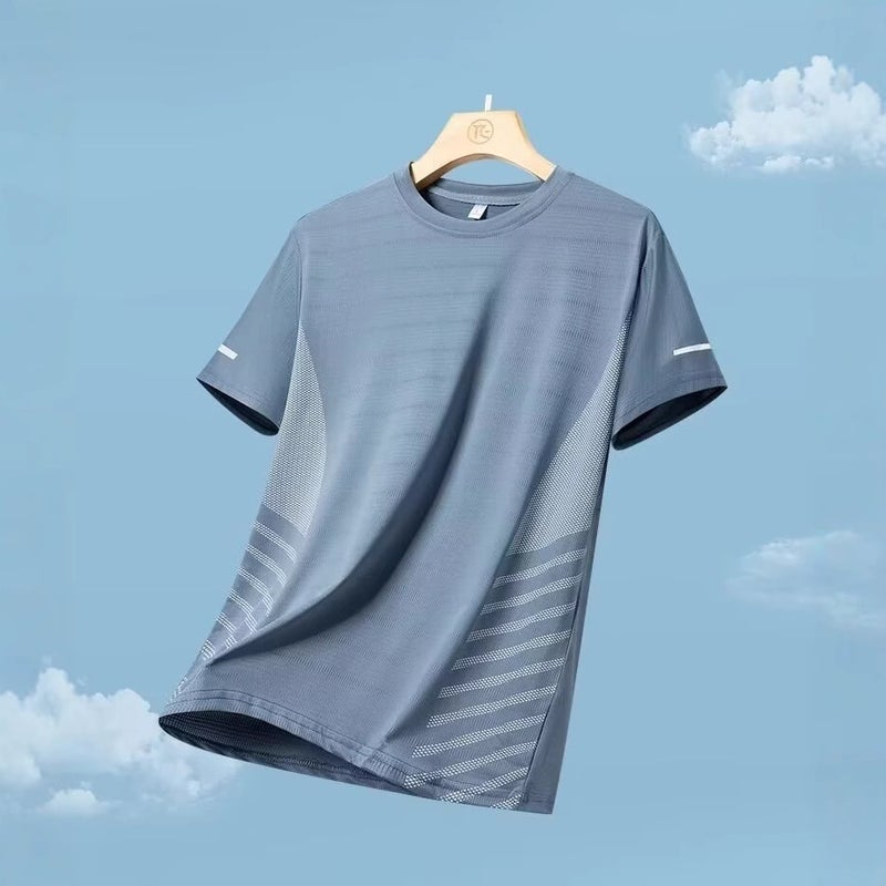 Ice Silk Quick-Drying Short-Sleeved Men'S Summer Slim Round Neck Bottoming Shirt Korean Style Trendy Fitness Breathable Large Size Sports Clothes - Image 3