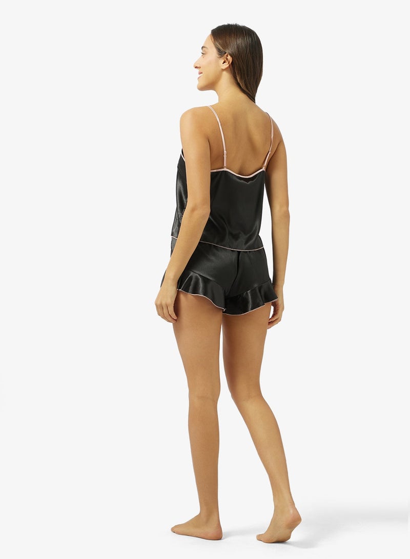 Ginger Satin Cami Top & Frill Detail Short Set - Image 3