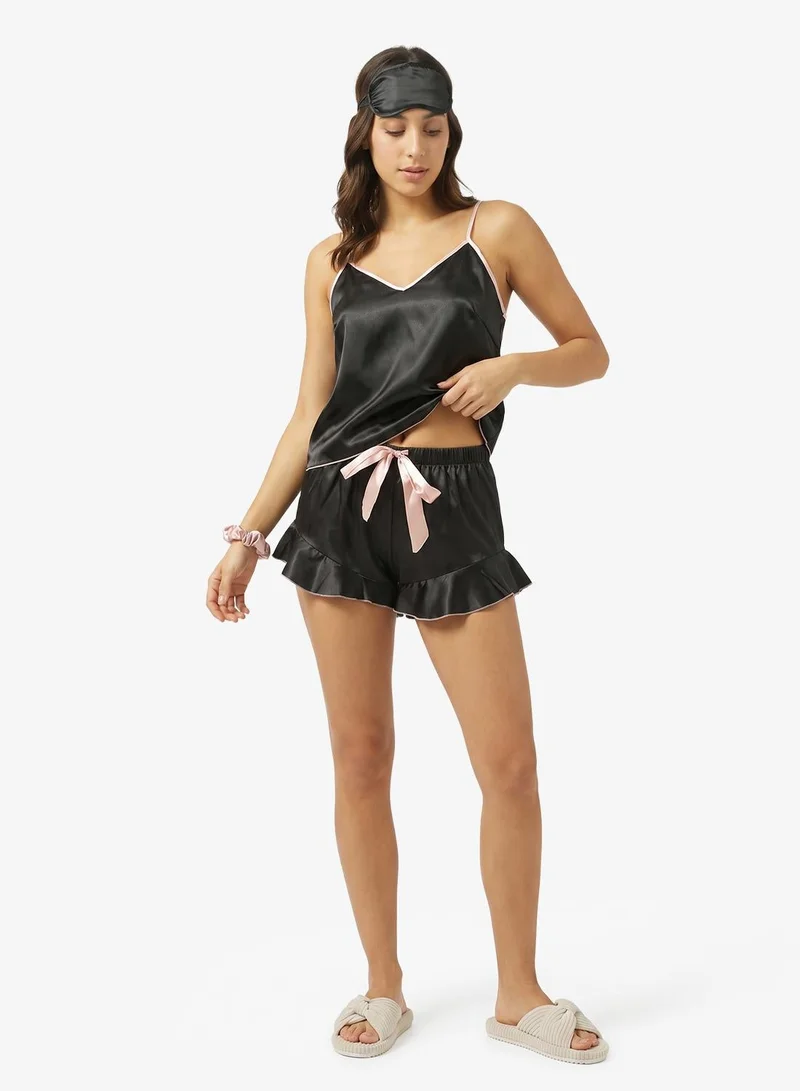 Ginger Satin Cami Top & Frill Detail Short Set