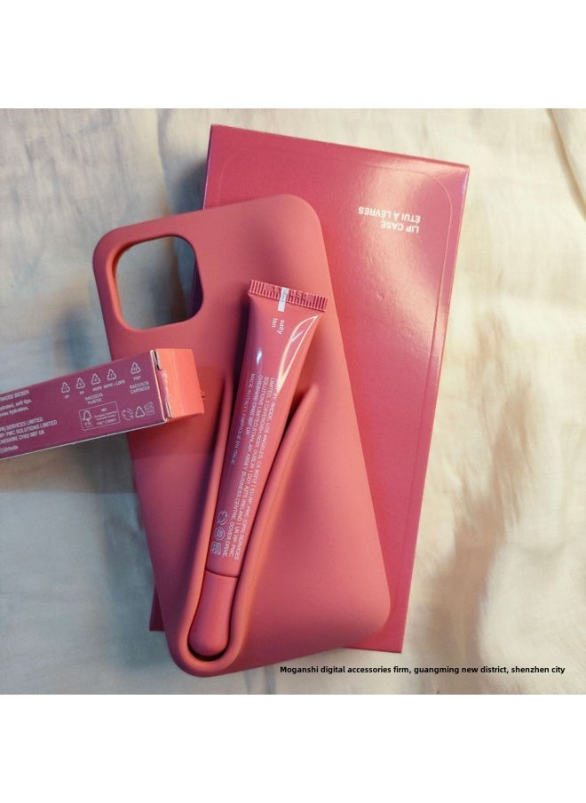 Rhodee Lipstick Lip Gloss IPhone16promax Phone Case For Apple 15pro Silicone 14 Color Box Packaging-Color:Bean Paste Color (with Original Packaging) + Lipstick-Applicable Models:iphone14pro