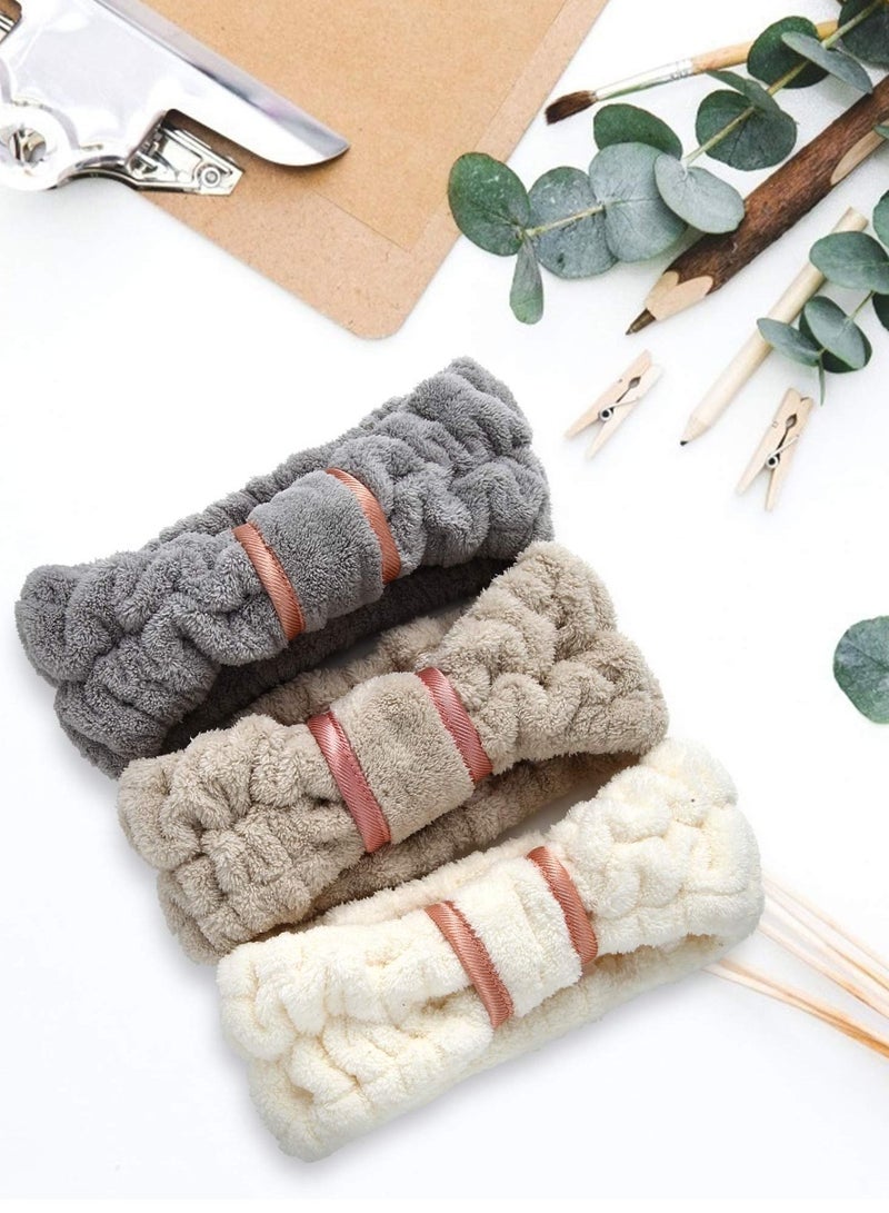 KASTWAVE Spa Headbands Microfiber 3 Pack, KASTWAVE SkinCare Headbands Face Wash Headband Face Washing Headband Facial Headband Makeup Headband Towel Headbands for Women for Washing Face (White, Gray, Khaki) - Image 2