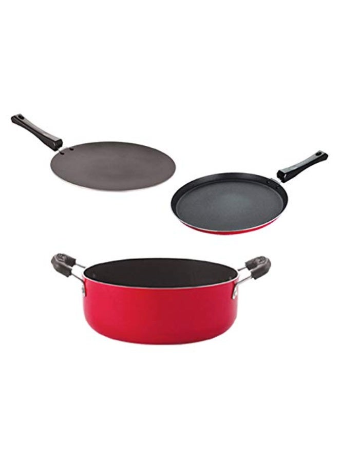 Nirlon Aluminium Dishwasher Safe Non Stick Cookware Pots and Pans Set of 3 Pieces - Image 1