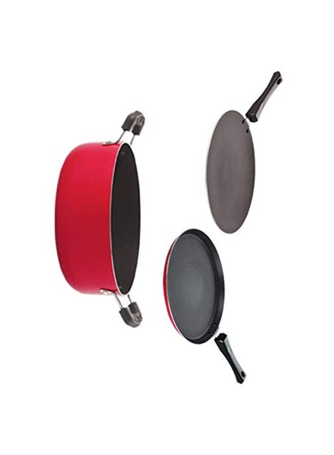 Nirlon Aluminium Dishwasher Safe Non Stick Cookware Pots and Pans Set of 3 Pieces - Image 3