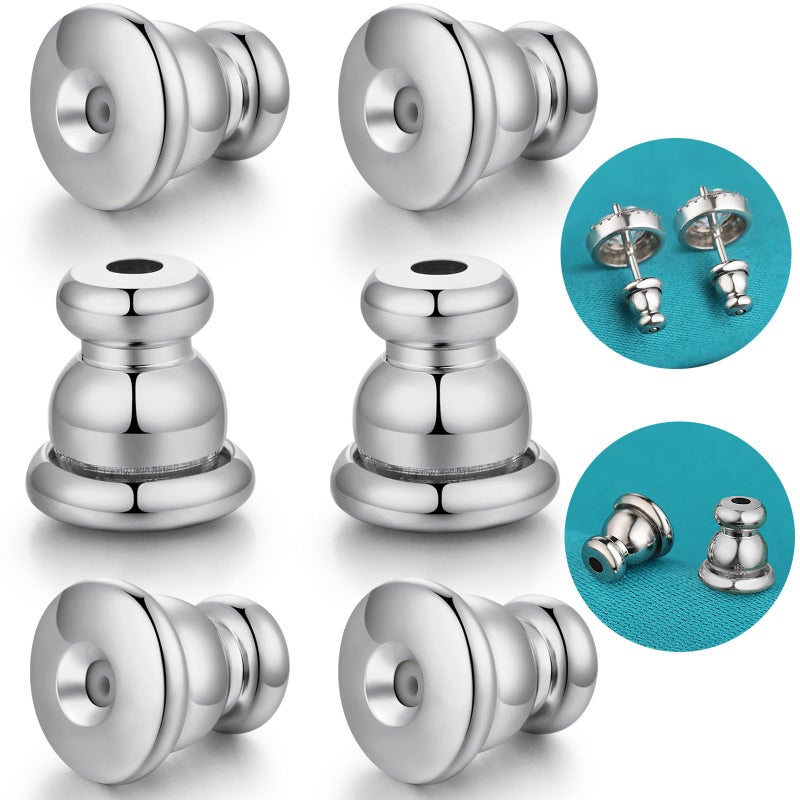 Catinee Earring Backs, Hypoallergenic 14k Gold Bullet Earring Backs Replacements for Studs/Droopy Ears, Secure Locking Backing for Sensitive Ears (Silver 3pairs) - Image 1