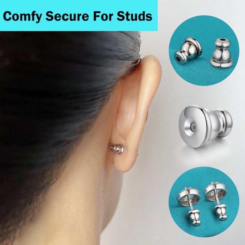 Catinee Earring Backs, Hypoallergenic 14k Gold Bullet Earring Backs Replacements for Studs/Droopy Ears, Secure Locking Backing for Sensitive Ears (Silver 3pairs) - Image 2