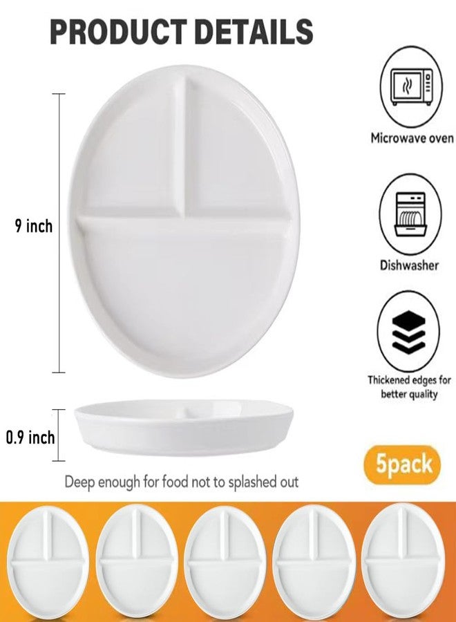 RUIBOLU Unbreakable Divided Plates 5PCS for Kids Adults, Compartment Plates, Lightweight Reusable Dinnerware Portion Control Plastic Plates (5Pack-White, 9IN) - Image 4