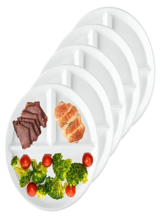 RUIBOLU Unbreakable Divided Plates 5PCS for Kids Adults, Compartment Plates, Lightweight Reusable Dinnerware Portion Control Plastic Plates (5Pack-White, 9IN) - Image 3