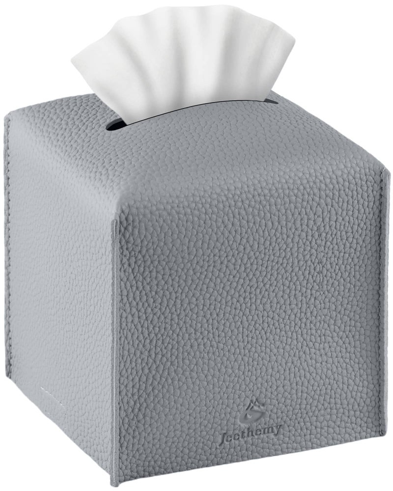 Tissue Box Cover Jeethemy Square PU Leather Tissue Box Holder Modern Tissue Case Facial Paper Organizer Dispenser5X5X5Single Grey