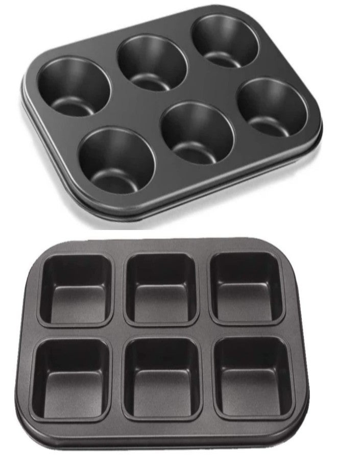 SHOAIB 6-Cups Mini Loaf Pan and Muffin and Cupcakes Combo Brownie Cake Mould 2-Piece Nonstick Baking Tray - Image 1