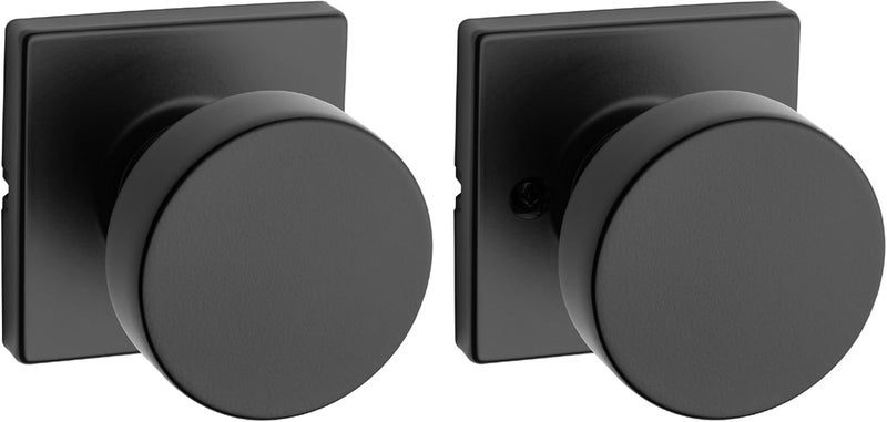 Kwikset Pismo Interior Passage Door Knob Handle For Closet and Hallway Doors NonLocking Doorknob in Matte Black with Microban Protection Square Rose - Image 1