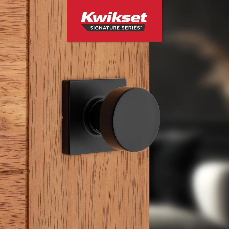 Kwikset Pismo Interior Passage Door Knob Handle For Closet and Hallway Doors NonLocking Doorknob in Matte Black with Microban Protection Square Rose - Image 2