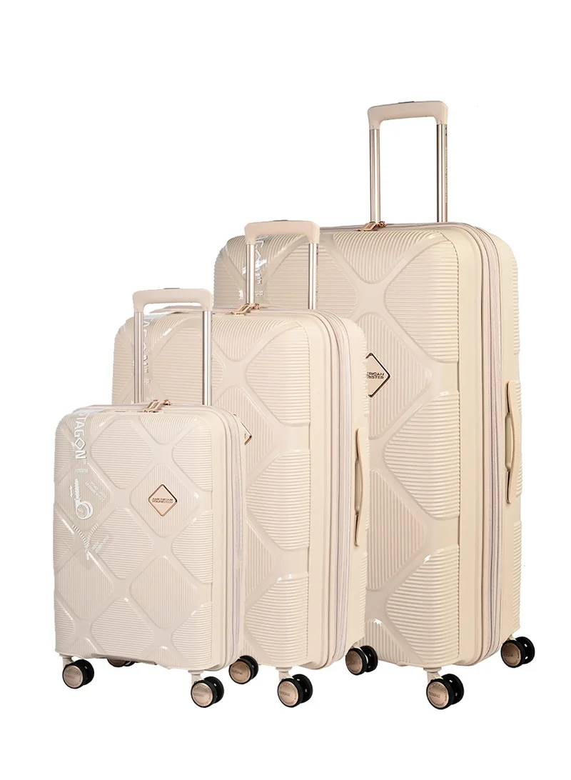 American Tourister Instagon Suitcase, Set of 3, Cabin, Medium & Large (55 + 69 + 81 cm), 8 Spinner Wheels, Hard Top, Polypropylene, Cream|DuoSaf™ Security Zipper|Lightweight|TSA 008 Lock|Optimov™ Shock Absorbing Wheels|Expandable - 3 Years Global Warranty