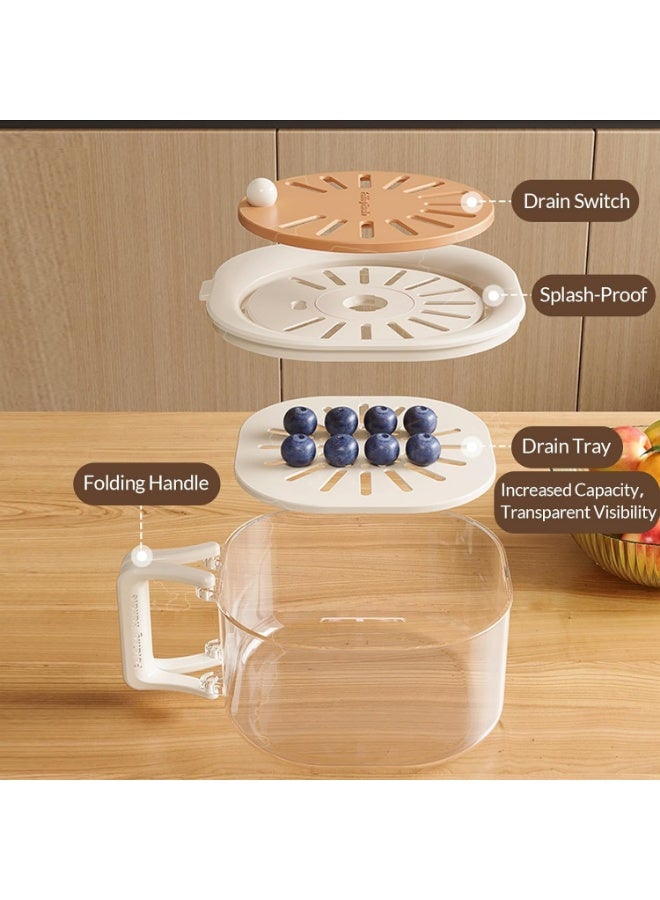 YelaJoy Fruit Washing Bowl with Strainer With Lids, Collapsible Handle 2-In-1 Drainer Basket，Multifunctional Kitchen Draining and Preservation Bowl，Suitable for Washing Berry and Vegetables (Brown） - Image 3