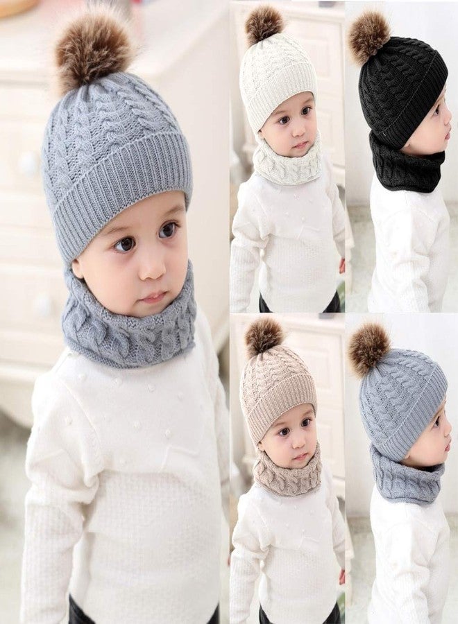 SOLEDI 2Pcs/Set Newborn Baby Knitted Hat Scarf with Pompom Warm Caps Scarves Infant Boys Girls Autumn Winter Warm Crochet Beanie Set - Image 2