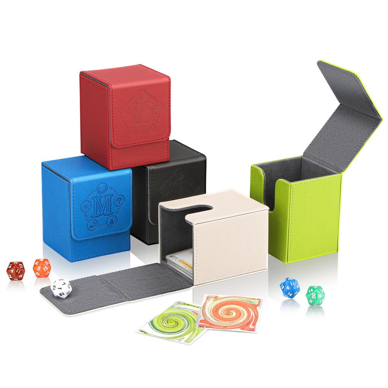 TCGUARD Card Deck Box for MTG Card Storage Box Holds 100 Plus Single Sleeved Cards Microfiber Lining and LeatherBox Compatible BlueGreenWhite - Image 2