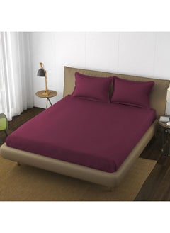 Trance Home Linen Trance Home Linen 100% Cotton 78x72 inch King Elastic Fitted Bedsheet | 400TC Soft Durable Plain Fitted Elastic Bed Sheet with 2 Pillow Covers (78"x72" | 6.5x6ft, Deep Wine)  - Image 1