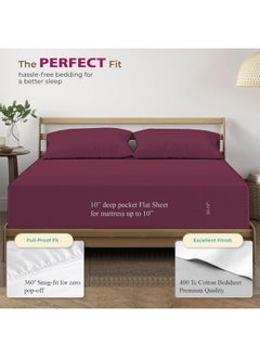 Trance Home Linen Trance Home Linen 100% Cotton 78x72 inch King Elastic Fitted Bedsheet | 400TC Soft Durable Plain Fitted Elastic Bed Sheet with 2 Pillow Covers (78"x72" | 6.5x6ft, Deep Wine)  - Image 4