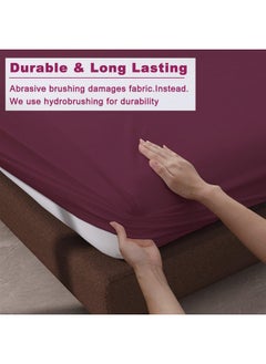Trance Home Linen Trance Home Linen 100% Cotton 78x72 inch King Elastic Fitted Bedsheet | 400TC Soft Durable Plain Fitted Elastic Bed Sheet with 2 Pillow Covers (78"x72" | 6.5x6ft, Deep Wine)  - Image 5