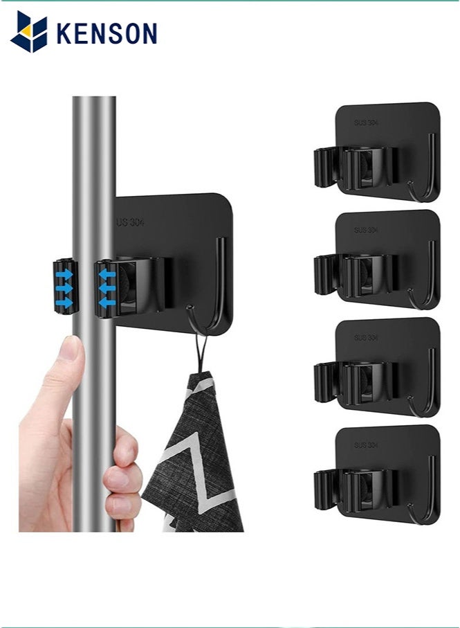 KENSON Mop Holder Pack of 4 for Kitchen Home Garage and Laundry Mop Holder with Wall Mount Multipurpose Mop and Broom Holder Organizer - Image 1