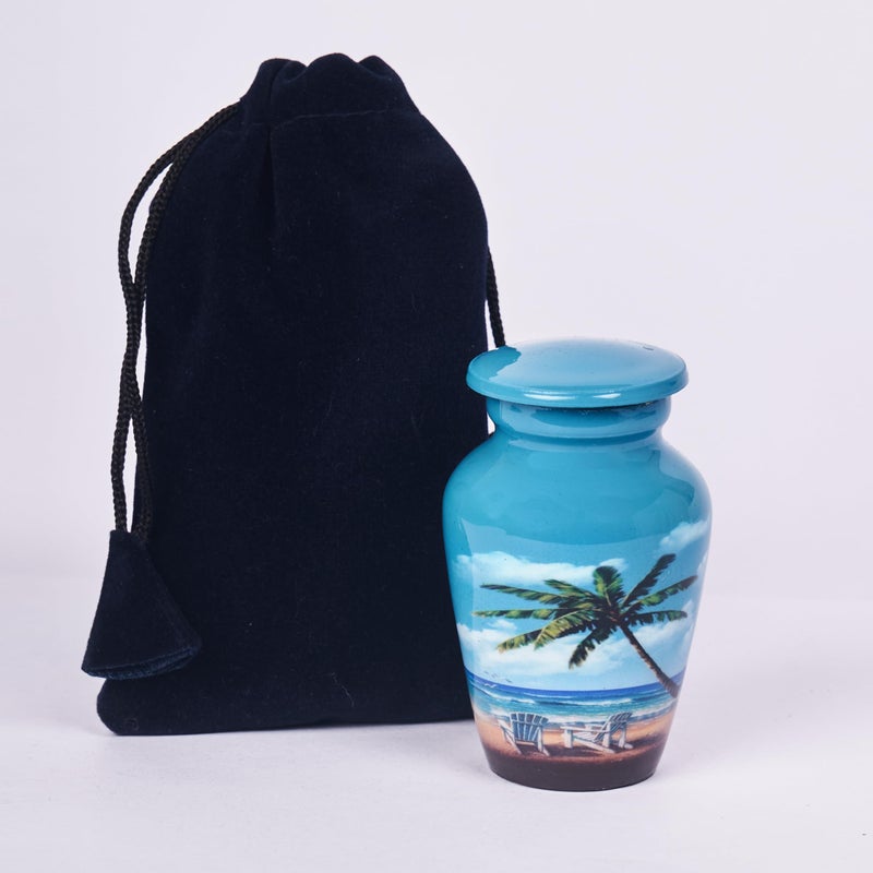 Hlc Blue Beach Small Keepsake - Keepsake Urn With 1 Velvet Box Bag-Mini Keepsake Urn - Ashes Urn 3"" H X 2.5"" W X 2.5"" L - Image 1