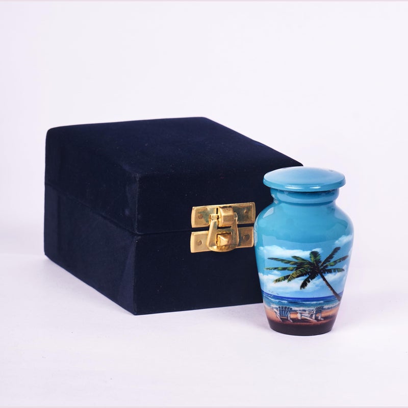 Hlc Blue Beach Small Keepsake - Keepsake Urn With 1 Velvet Box Bag-Mini Keepsake Urn - Ashes Urn 3"" H X 2.5"" W X 2.5"" L - Image 2