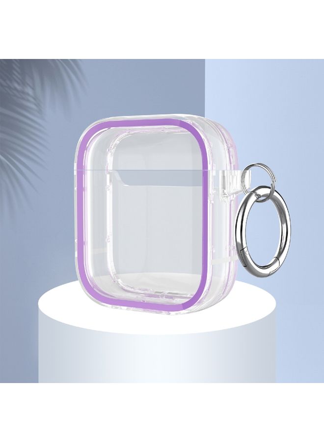 Case Cover Two-color Photo Frame PC+TPU Anti-fall Wireless Earphone Case with Hook For AirPods 1/2 Purple