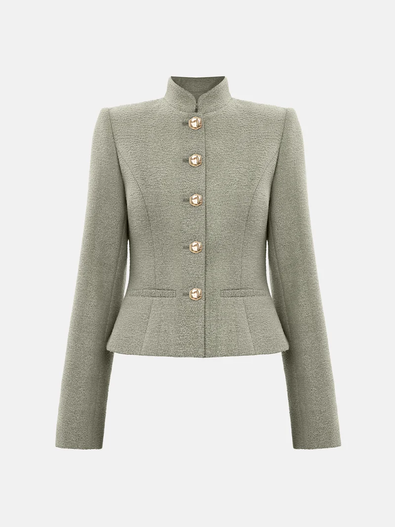 Lichi Straight jacket with stand-up collar and large buttons