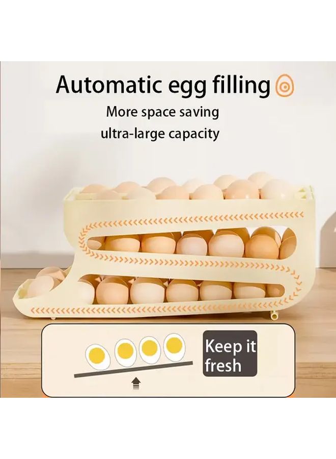 Automatic Sliding Egg Holder For Refrigerator Holds 60 Eggs White Triple Layer - Image 4